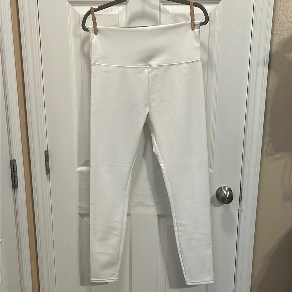 Women's Faux Leather White Leggings - Picture 4 of 6